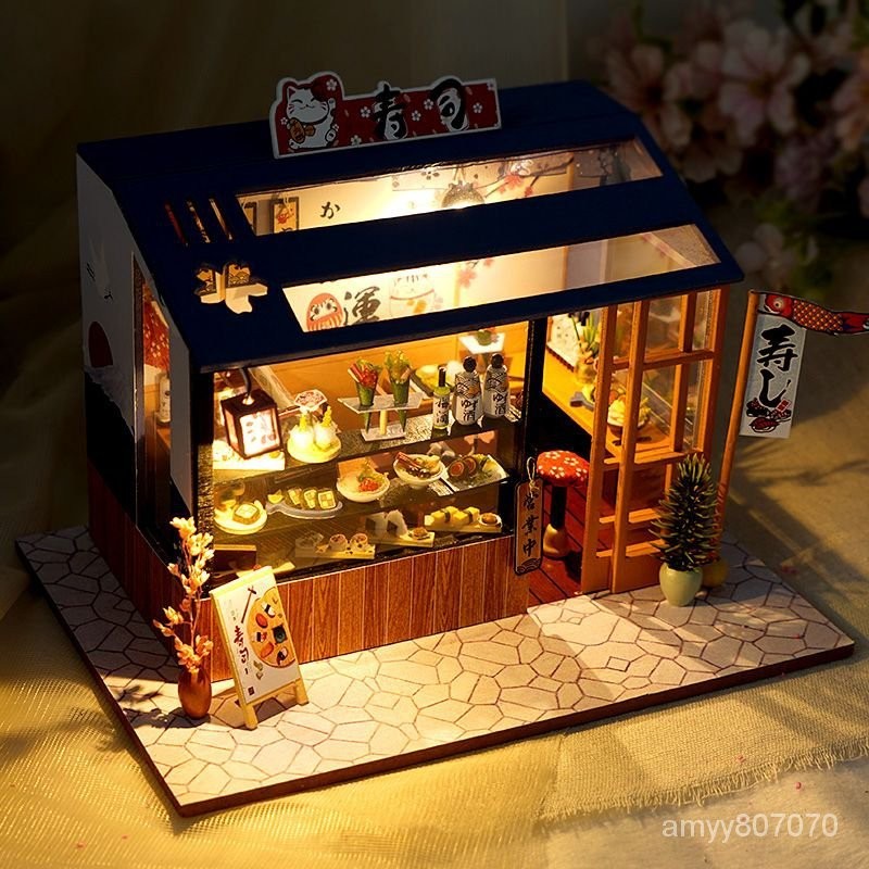 🔥蝦皮最低價🔥diy手工小屋壽司店建築迷你小房子模型拚裝玩具生日禮物送女生男