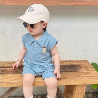 🎀biubiu童裝🎀韓版嬰兒童裝夏男寶寶無袖背心短褲兩件套寬松薄款透氣POLO衫短袖