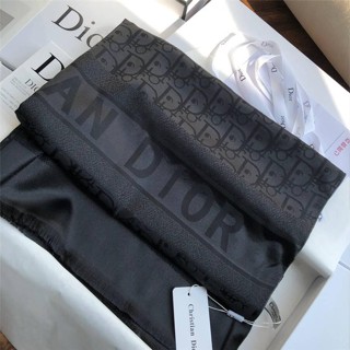 二手 Dior/迪奧圍巾新款雙面LOGO印花真絲羊絨圍巾黑色