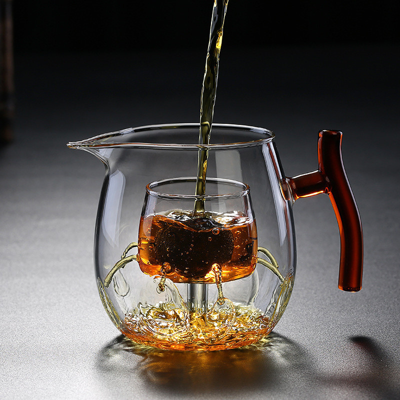 【奇品軒】 側把茶壺 玻璃茶具 茶壺玻璃 茶壺玻璃 透明茶壺 泡茶玻璃壺 露營茶壺 玻璃泡茶 過濾花茶 泡茶壺