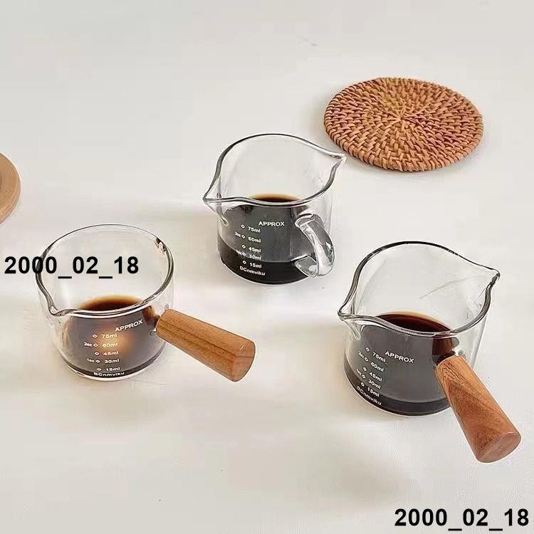 熱銷‹計量勺› 創意木把小奶盅玻璃小奶鍋醬汁碟木柄奶罐迷你調味蘸料碟咖啡器具
