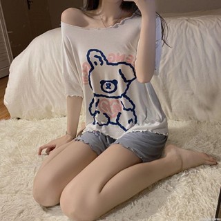 【限時免運】夏季睡衣女莫代爾冰絲涼感寬松可愛簡約新款卡通甜美外穿短袖套裝夏季睡衣 性感睡衣 睡裙 居家服