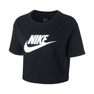 Nike NSW TEE ESSNTL CRP ICN FT女 黑 LOGO 短版 休閒 短袖 BV6176-010
