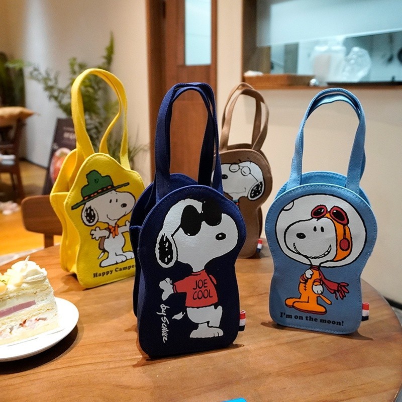 台灣出貨🌱水壺袋 日系新款 卡通 史努比 手提袋 帆布 可愛 手拎包 飲料袋 手拎包 帆布手提袋