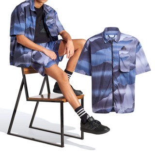 Adidas M Ce Q2 Shirt 男款 藍色 寬鬆 休閒 上衣 襯衫 防潑水 短袖 IR5184