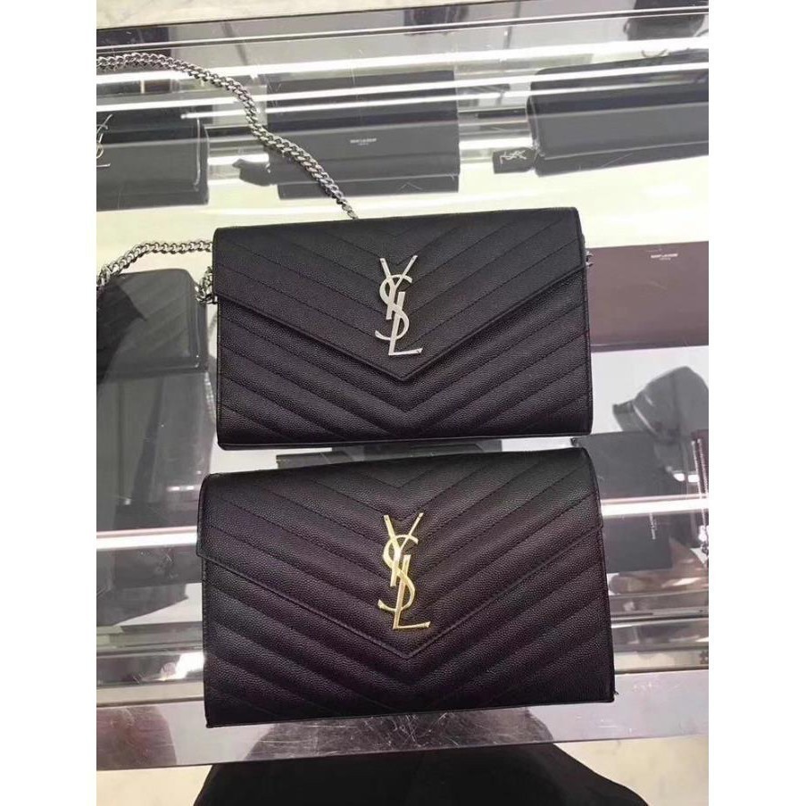 卓梵二手精品 SAINT LAURENT YSL WOC款 魚子醬 籃球紋皮革 斜背包 黑色金鏈 銀鏈