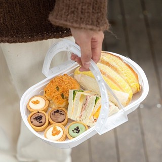 一次性手提野餐盒下午茶甜品蛋糕打包盒春遊露營便當輕食吸塑盒子