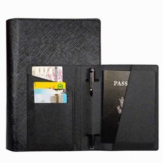 【桃園出貨】🔥韓版 多色 十字紋PU護照夾 多功能 筆插位 多卡位護照套 護照夾