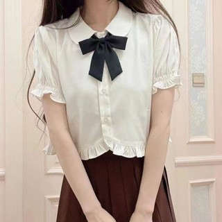夏季學院風泡泡袖白色短袖襯衫女日系甜美風基礎款jk襯衫學生上衣