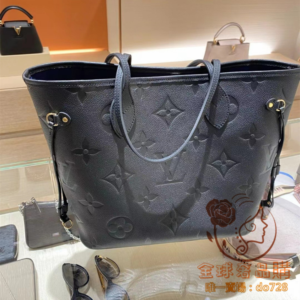 義大利製二手路易-威登 lν購物袋 NEVERFULL MM 子母包 手提包 單肩包 女包 黑色/大象灰 M45685