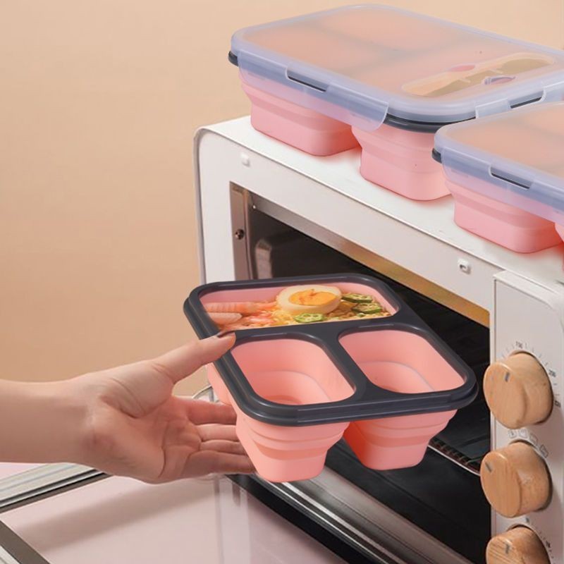 德國硅膠飯盒微波爐專用食品級折疊保溫飯碗便噹帶蓋大容量學生 I3AB