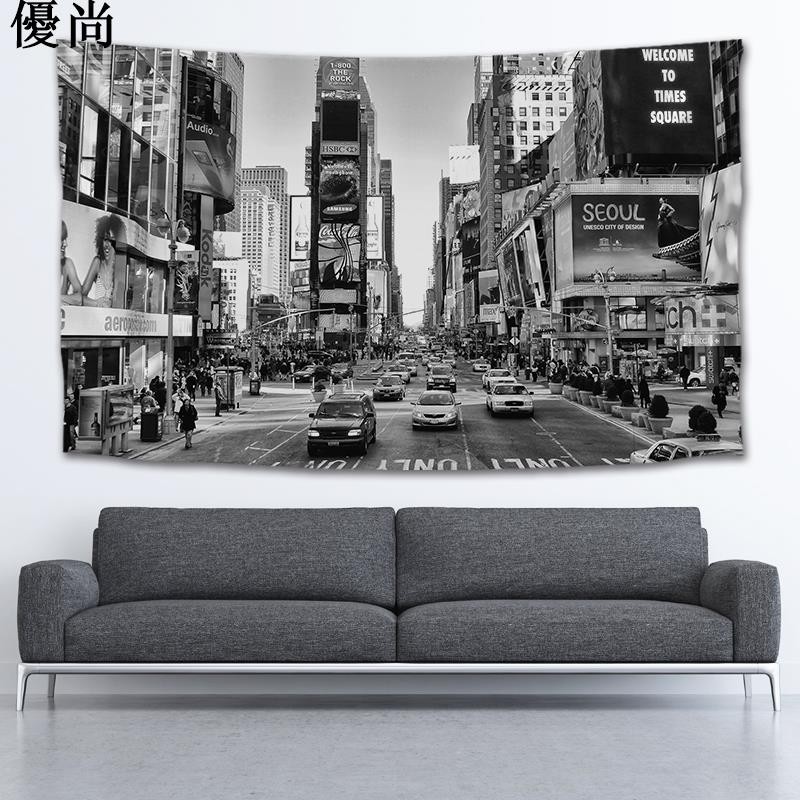 【優尚】🌈優質品質黑白紐約城市夜景出租房大號掛毯網吧工作室舞社活動裝飾背景布