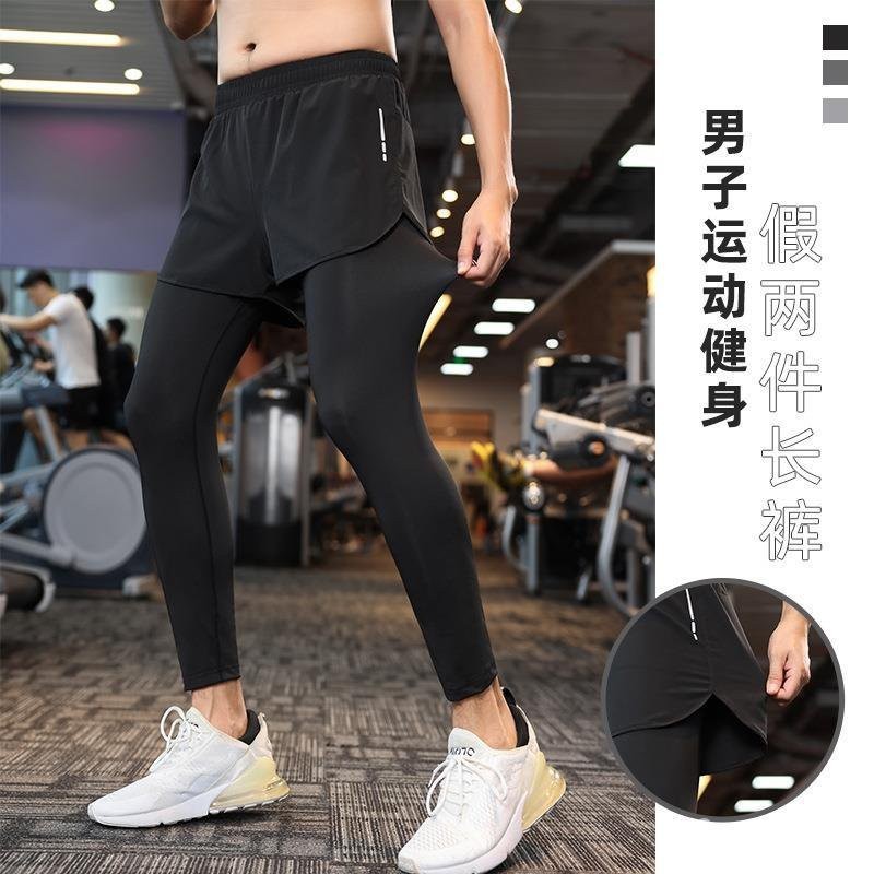 台灣最低價假兩件緊身褲男打底籃球高彈褲子壓縮速幹衣健身跑步運動褲套裝