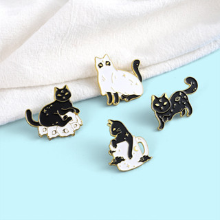 歐美新款動物胸針創意卡通可愛黑白貓咪造型烤漆徽章衣服配飾【芊月賣場】
