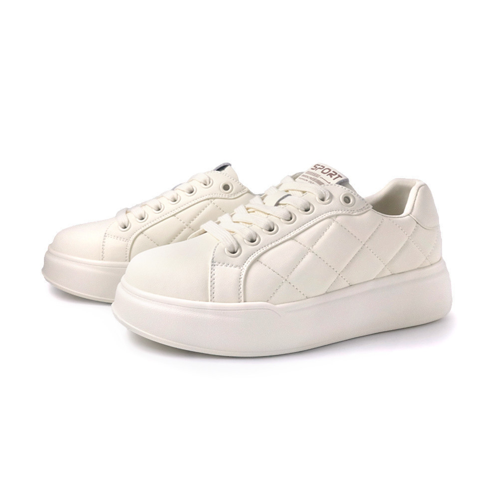 【DK 休閒鞋】厚底菱格素色小白鞋 63-3051-56 米白