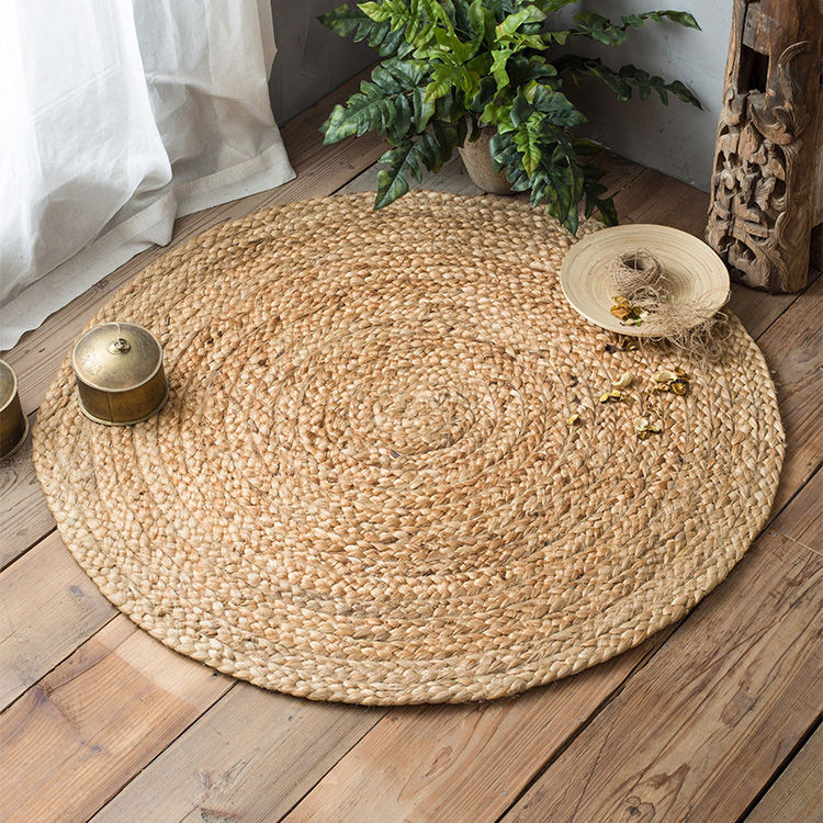 印度進口黃麻編織圓形亞麻地毯傢用客廳茶幾簡約北歐民宿風地毯【限時優惠活動】