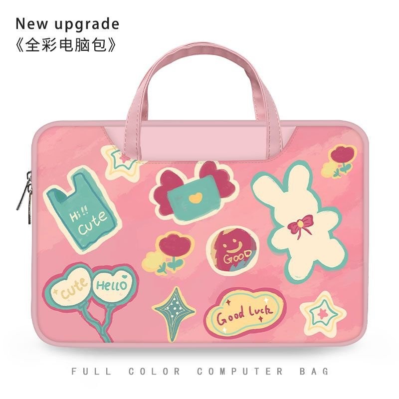 【歡樂購】可愛手提粉色手繪塗鴉電腦包適用蘋果聯想小新華為14內膽保護套