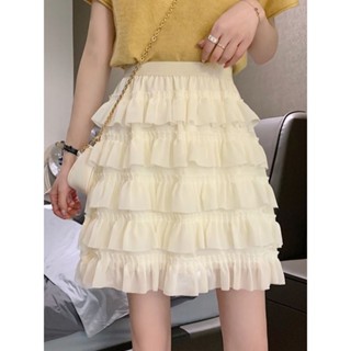 白色蛋糕半身裙女夏季超仙A字蓬蓬設計感小個子不規則法式短裙子