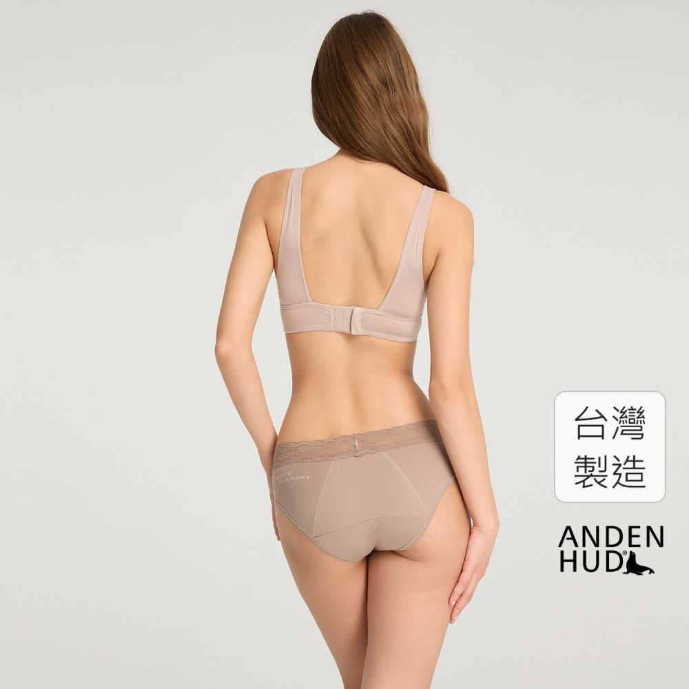 【Anden Hud】文藝復興．蕾絲中腰生理褲(復古卡其-女神) 純棉台灣製