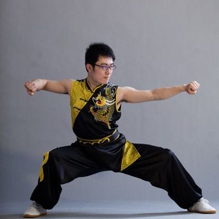 武術服 太極服 武術比賽服 南拳服套裝 武術表演服 刺繡龍無袖練功服 男女款武術服套裝