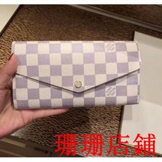 珊珊二手/LV SARAH N63208 白色 棋盤格 信封釦子長夾 皮夾