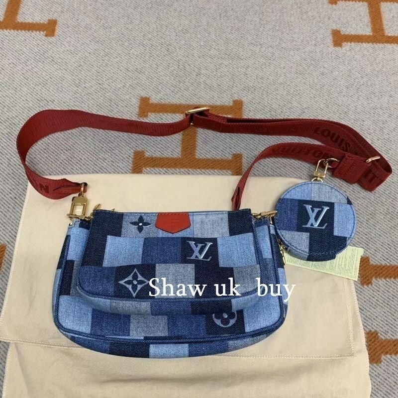 精品二手 LV 路易威登 M44990 MULTI POCHETTE 麻將包 肩背包 三合一 牛仔單寧 斜背包