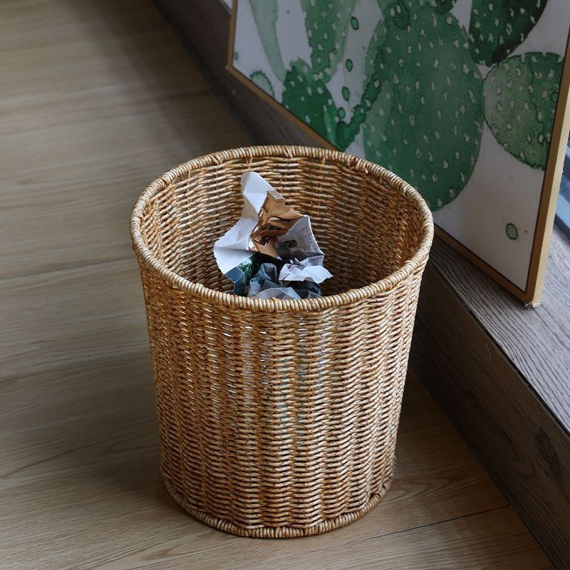北歐客廳傢用垃圾桶仿藤編織分類垃圾簍厠所衛生間無蓋垃圾桶