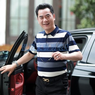 優選中老年男裝 中老年衣服 短袖t恤 polo衫男 爸爸衣服 爸爸裝 夏裝中老年男裝 爸爸冰絲短袖上衣 父親節禮物 短袖