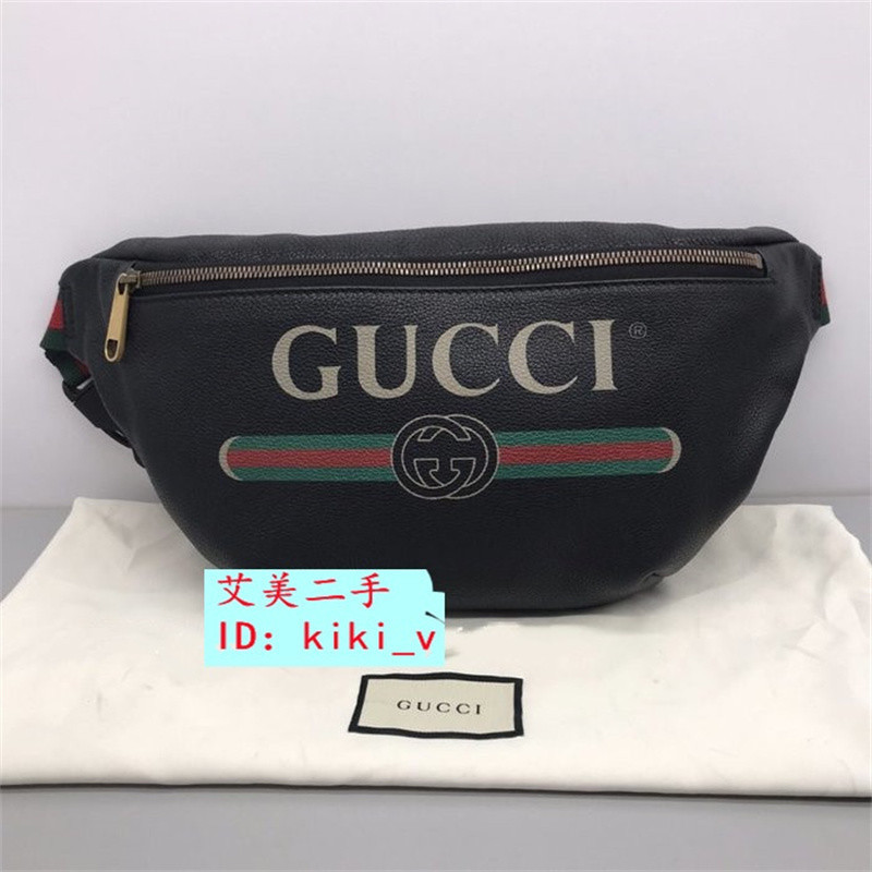 正品現貨 GUCCI 古馳 493869 新款 腰包 黑色 牛皮 綠紅綠 WEB 楊冪 胸口包 530412