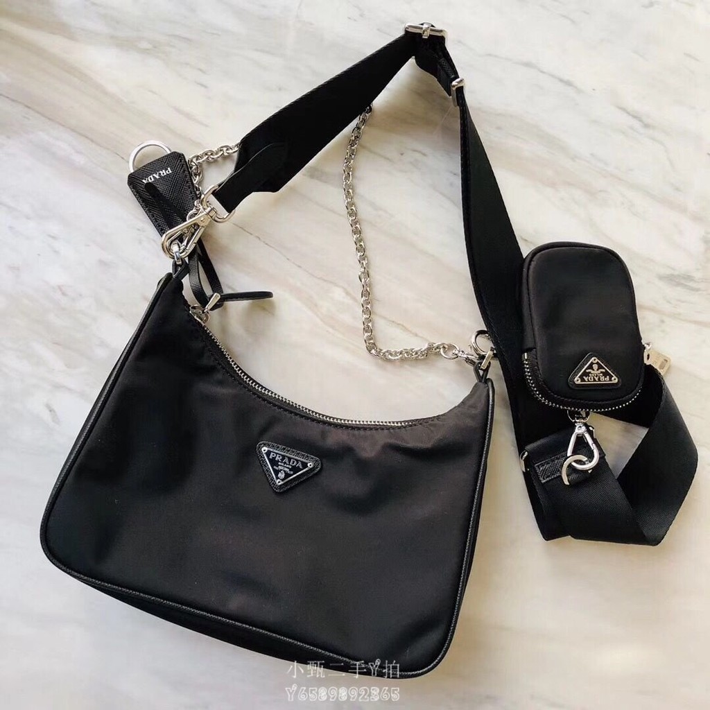 二手精品 PRADA nylon Hobo 手拎/腋下包 最新款三合一 斜背包 現貨