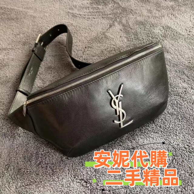 YSL 聖羅蘭 CLASSIC系列 銀標 金標 皮革腰包 胸包 單肩包 側背包 59007603 男包