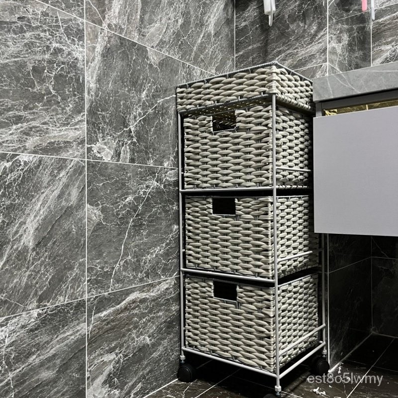 【限時優惠】浴室邊櫃 帶輪臥室工業風防銹落地多層地麵通用萬嚮儲物衛生間 MP3C