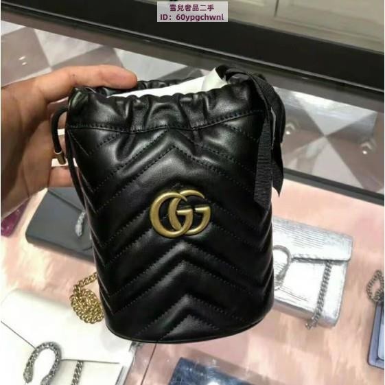 雪兒奢品二手 Gucci GG Marmont 575163 mini水桶包 斜背包 肩背包 抽繩 現貨（附購證）現貨