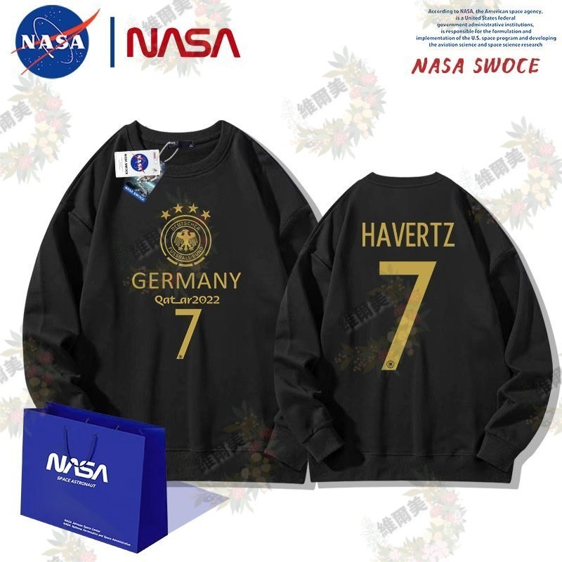 NASA聯名 現貨 🔥世界杯德國隊哈夫茨7號圓領衛衣男女秋季青年潮牌寬鬆加絨厚外套 大口袋 高領帽T 棉衛衣