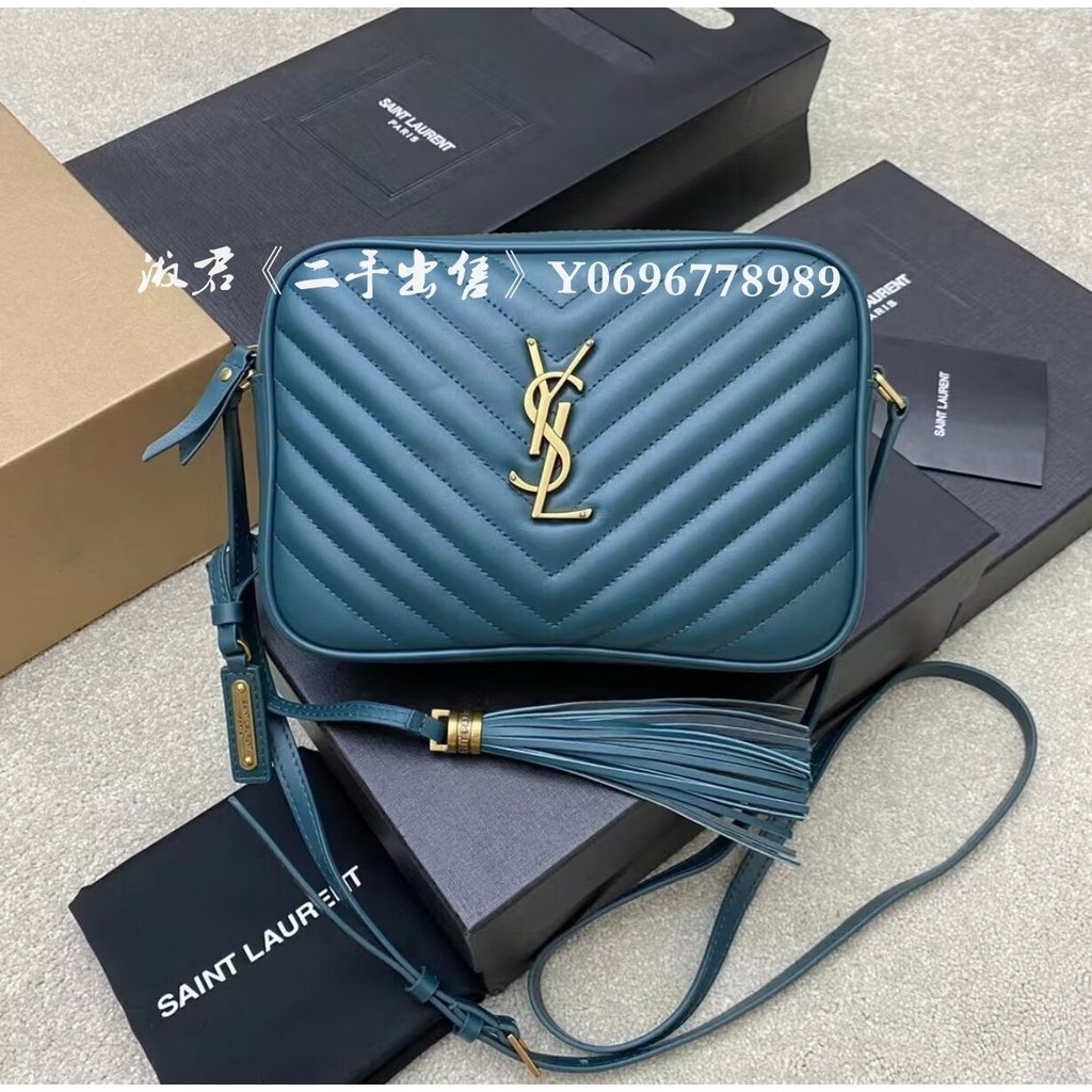 二手出售 YSL 聖羅蘭 山形紋 流蘇 相機包 斜挎包 側背包 海藍色 520534