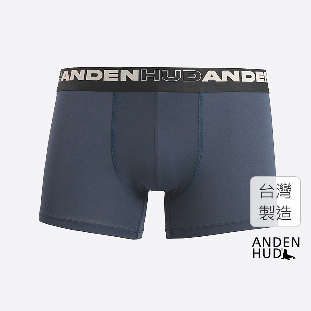【Anden Hud】男款_吸濕排汗機能系列．短版腰帶平口內褲(湛藍-框字緊帶) 純棉台灣製
