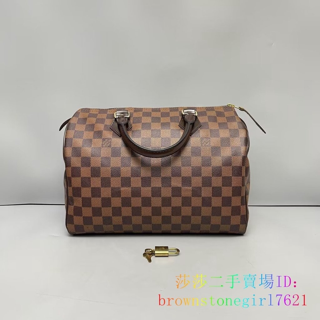 二手精品 LV 路易威登 SPEEDY 30 棋盤格 帆布拼皮 手提包 無肩帶 波士頓包 N41364 女款 棕色