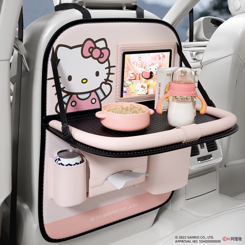 艾❤尚百貨精品Hello Kitty 汽車可愛後座椅背收納袋 兒童卡通多功能置物掛袋 車用後排收納袋帶桌板