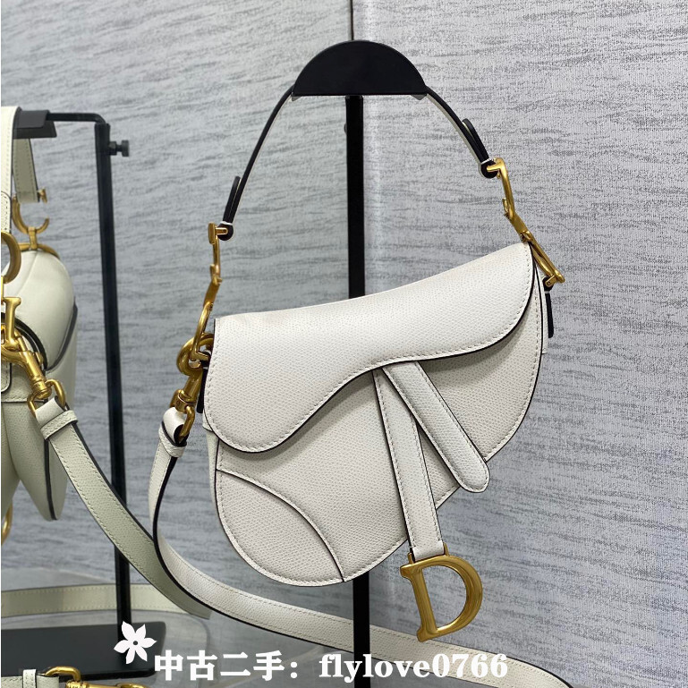 現貨免運 全場免運 Dior 迪奧 CD Saddle 白色金扣小號馬鞍包/肩背包/斜跨包 附肩帶