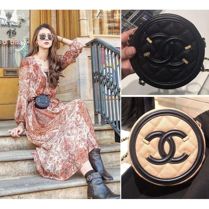 法國代購 Chanel Vavnity 黑色 荔枝皮 金鍊 斜背 迷你 化妝包月餅 小圓包 A81599 現貨