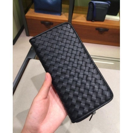 Bottega Veneta 經典 編織 拉鍊長夾BV 小羊皮 多卡 黑色/紅色內襯 510643