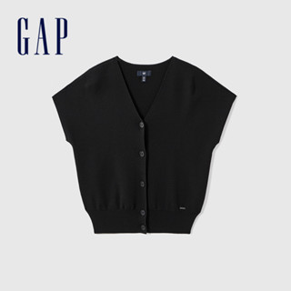 Gap 女裝 V領針織短袖外套-黑色(464904)