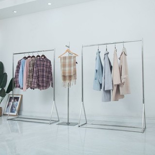 免運 可開發票 服裝店展示架不銹鋼拉絲落地架式衣架落地立式掛衣架童裝陳列架子 女裝男 單桿 移動輪 可移動架子 女裝男裝