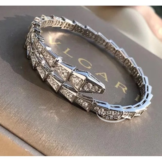 二手便宜出 BVLGARI寶格麗 SERPENTI VIPER 18K白金 蛇形手鐲 鑽石款手環 BR857492