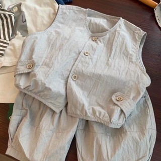 韓國男童套裝2024夏裝新款兒童寶寶馬甲休閒洋氣時髦短褲3DRK