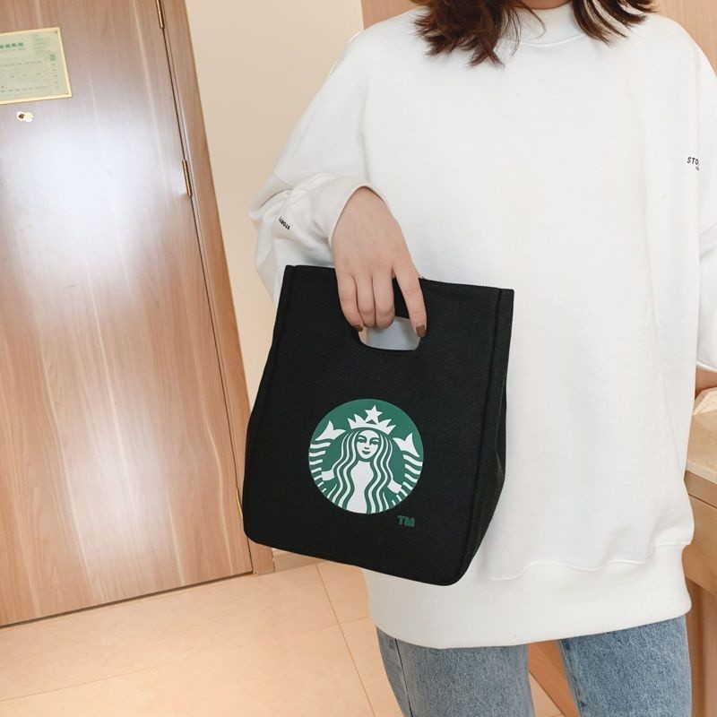 Starbucks星巴客星巴克 帆布小包包女2021新款時尚星巴克簡約休閒便當包少女手拎化妝包潮提袋 托特包 托特包 購
