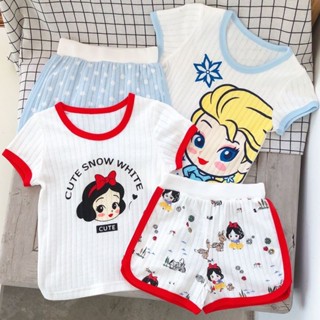 mori🎀mori童裝夏季2024薄款女童套裝可愛卡通洋氣短袖純棉寶寶睡衣兩件套