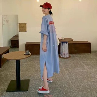 【新貨熱賣】特大碼2-300斤T恤裙連衣裙女夏過膝長裙遮肉寬松學生休閑裙潮isn大碼睡裙加大睡衣大尺碼