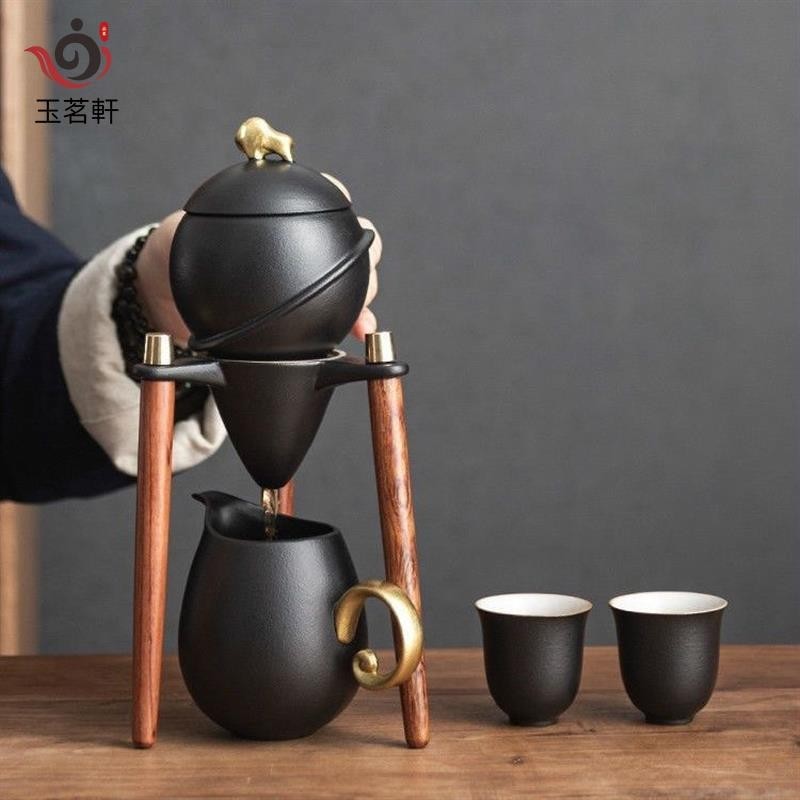【玉茗軒】創意自動茶具家用商務陶瓷懶人泡茶神器整套功夫茶具萌貓時來運轉