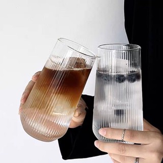 熱賣小眾ins風豎條紋玻璃杯耐熱家用咖啡一次性果汁杯蘇打水氣泡杯